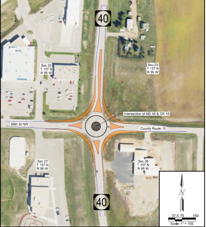 Project Map, intersection of ND 40 and Williams county route 10