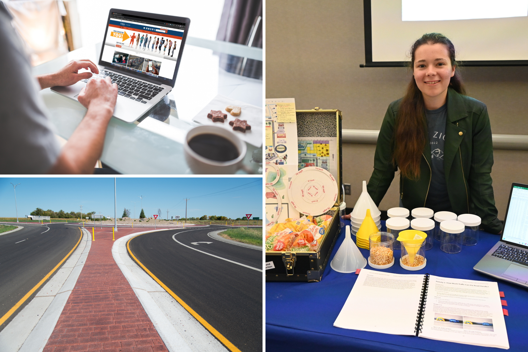 a collage of achievements featuring our new website, a roundabout and our new STEM curriculum