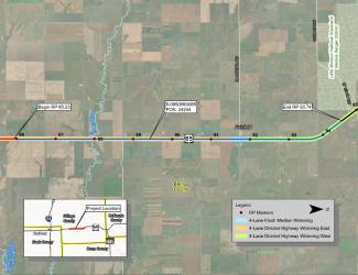 Geographical map showing the section of US Highway 85, 10 Miles North of Jct. of I-94 to Near Gorham Jct.