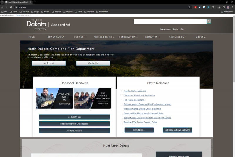 North Dakota Game and Fish website screenshot